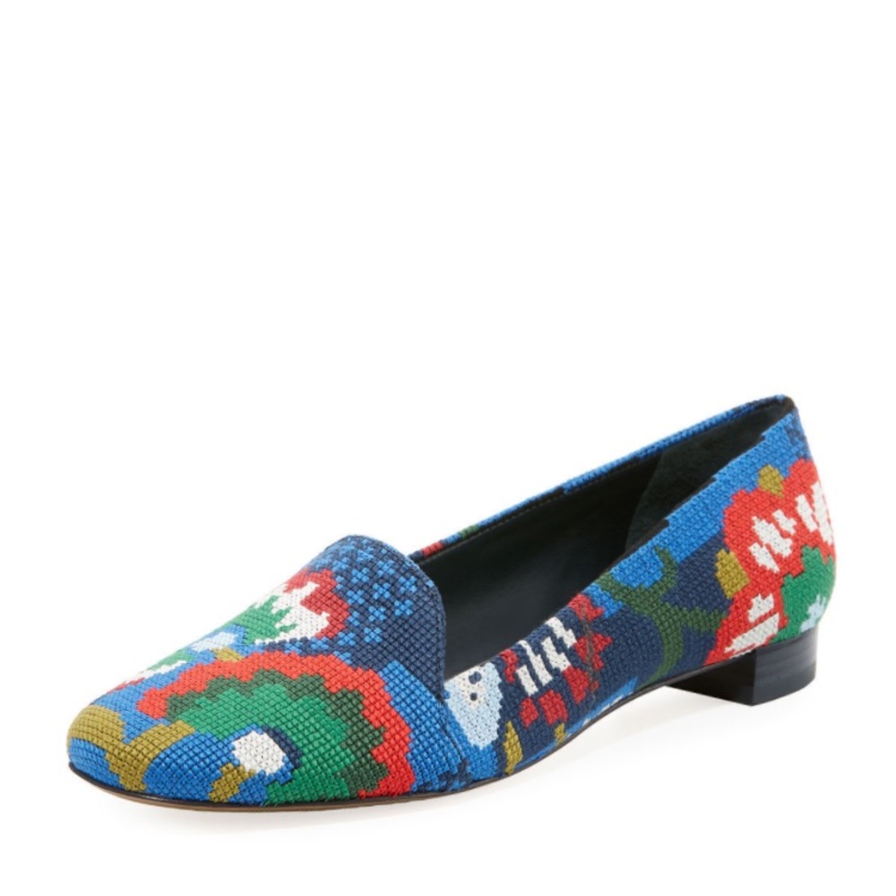 Tory Burch Sadie Needlepoint Flat Loafer Shoes 7.5